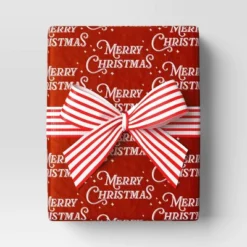 30â 20 Sq Ft Christmas Roll Wrap White Merry Christmas On Red - Wondershopâ˘