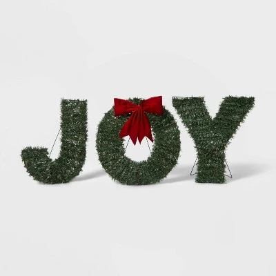 19" Greenery 'Joy' LED Christmas Novelty Sculpture Light With Red Bow - Wondershop™ 2 19" Greenery 'Joy' LED Christmas Novelty Sculpture Light With Red Bow - Wondershop™ - Image 2