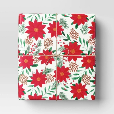 30" 50 Sq Ft Christmas Roll Wrap Poinsettia On Cream - Wondershop™ 1 30" 50 Sq Ft Christmas Roll Wrap Poinsettia On Cream - Wondershop™