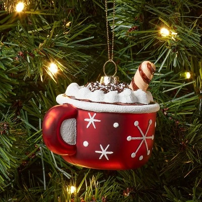 Glass Hot Cocoa Mug Christmas Tree Ornament Red - Wondershop™: Whipped Cream Detail, Indoor Decoration 1 Glass Hot Cocoa Mug Christmas Tree Ornament Red - Wondershop™: Whipped Cream Detail, Indoor Decoration