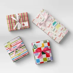 4 Pk Christmas Satin Ribbon Gift Packaging Accessories Pink/White - Wondershopâ˘