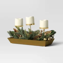 Battery Operated Flameless Pillar Candle And Candle Holder In Gold Tray With Faux Christmas Greenery - Wondershop™ 5 Battery Operated Flameless Pillar Candle And Candle Holder In Gold Tray With Faux Christmas Greenery - Wondershop™ -Wondershop GUEST 2fceadbe de27 4776 b1a6 ec09060a1791