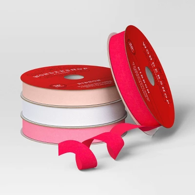 4 Pk Christmas Velvet Ribbon Pink/White Luxe - Wondershop™ 2 4 Pk Christmas Velvet Ribbon Pink/White Luxe - Wondershop™ - Image 2