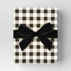 30â 25 Sq Ft Christmas Roll Wrap Cream/White/Black Gingham Check - Wondershopâ˘
