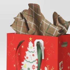 30ct Christmas Tissue Paper Brown Plaid/Red/White - Wondershopâ˘