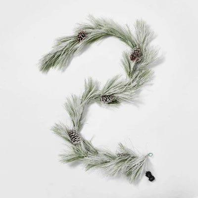 9' Battery Operated Pre-Lit Flocked Long Needle Artificial Pine Christmas Garland Warm White LED Lights - Wondershop™ 2 9' Battery Operated Pre-Lit Flocked Long Needle Artificial Pine Christmas Garland Warm White LED Lights - Wondershop™ - Image 2