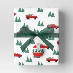 40" 125 Sq Ft Christmas Roll Wrap Trucks And Trees On White - Wondershopâ˘