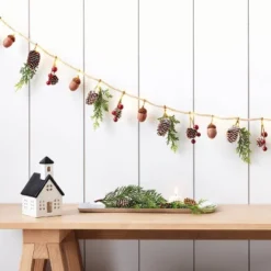 6' Battery Operated Lit Pinecone With Acorns And Berries Decorative Wall Garland Brown/Green - Wondershopâ˘