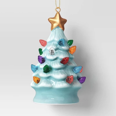 4" Christmas Lit Ceramic Retro Christmas Tree Ornament Blue - Wondershop™ 2 4" Christmas Lit Ceramic Retro Christmas Tree Ornament Blue - Wondershop™ - Image 2