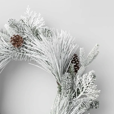 22" Flocked Mixed Greenery With Pinecones Artificial Christmas Wreath - Wondershop™ 2 22" Flocked Mixed Greenery With Pinecones Artificial Christmas Wreath - Wondershop™ - Image 2