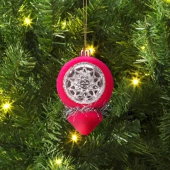Christmas Flocking Ornament With Reflector Hot Pink - Wondershopâ˘