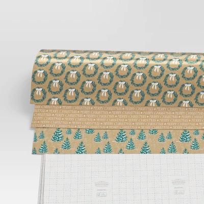 30" 3pk 180 Sq Ft Christmas Wrap Pack Wreath/Merry/Trees - Wondershop™ 2 30" 3pk 180 Sq Ft Christmas Wrap Pack Wreath/Merry/Trees - Wondershop™ - Image 2