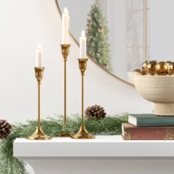 3pc Taper Metal Christmas Candle Holder Set Gold - Wondershopâ˘