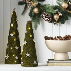 17" Battery Operated Lit Artificial Moss With Stars Christmas Tree Sculpture - Wondershop⢠Green