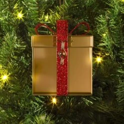 Christmas Gold Metal Gift Box Ornament - Wondershopâ˘
