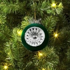 Christmas Flocking Ornament With Reflector Dark Green - Wondershopâ˘