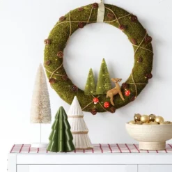 16" Battery Operated Lit Woodland Scene Moss Artificial Christmas Wreath Green - Wondershopâ˘