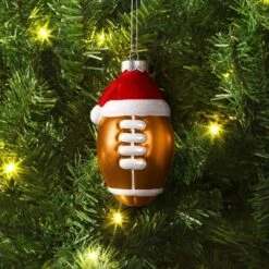 Christmas Glass Football With Santa Hat Ornament - Wondershopâ˘
