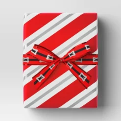 30â 90 Sq Ft Christmas Roll Wrap Red/White/Silver Diagonal Stripes - Wondershopâ˘