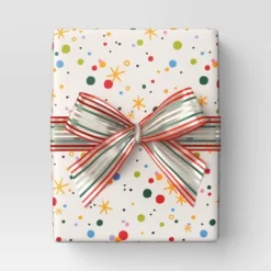 30â 90 Sq Ft Christmas Roll Wrap Multi-Color Dots/Stars On Cream - Wondershopâ˘