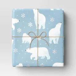 30” 25 Sq Ft Christmas Roll Wrap White Polar Bears On Blue - Wondershop™