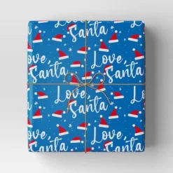 40â 125 Sq Ft Christmas Roll Wrap Love Santa On Blue - Wondershopâ˘