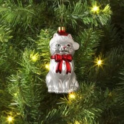 Christmas Glass Cat Santa Hat Ornament - Wondershopâ˘