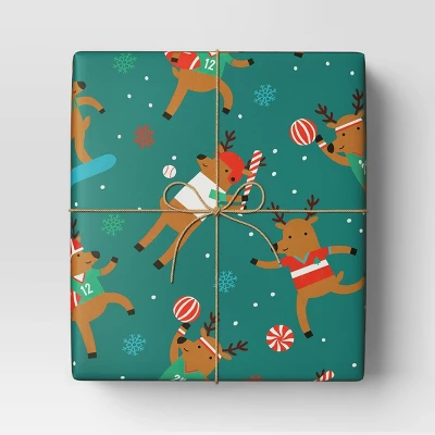 30" 50 Sq Ft Christmas Roll Wrap Reindeer Games On Green - Wondershop™ 1 30" 50 Sq Ft Christmas Roll Wrap Reindeer Games On Green - Wondershop™