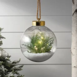 Battery Operated LED Globe With Faux Greenery Christmas Novelty Sculpture Light Warm White - Wondershopâ˘