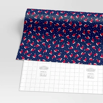 30" 50 Sq Ft Christmas Roll Wrap Santa Hats On Navy - Wondershop™ 2 30" 50 Sq Ft Christmas Roll Wrap Santa Hats On Navy - Wondershop™ - Image 2