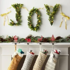 6' Pre-Lit Battery Operated Mixed Greenery 'Joy' Garland With Gold Ribbon - Wondershopâ˘