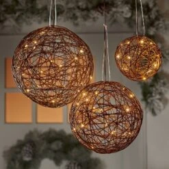 Battery Operated Brown Faux Rattan Sphere Fairy String Lights Warm White With Brown Wire - Wondershopâ˘