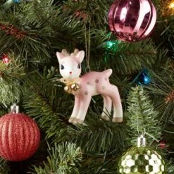 Retro Deer Christmas Tree Ornament Pink/Gold - Wondershopâ˘: Ceramic Holiday Decor, Indoor Unlit Animal Theme