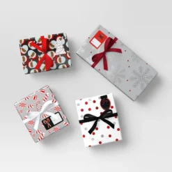 4 Pk Christmas Velvet Ribbon Gift Packaging Accessories Red/Black/White - Wondershopâ˘