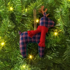 Christmas Fabric Deer Ornament Blue Plaid - Wondershopâ˘