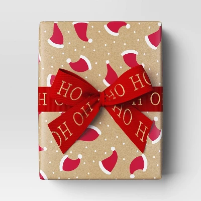 40" 220 Sq Ft Christmas Roll Wrap Santa Hats On Kraft - Wondershop™ 1 40" 220 Sq Ft Christmas Roll Wrap Santa Hats On Kraft - Wondershop™