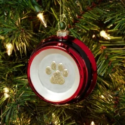Glass Santa Belt Pet Bowl With Glittered Paw Print Christmas Tree Ornament Red/Black/Gold - Wondershopâ˘: Indoor Decor