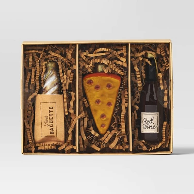 3pc Christmas Gift Ornament Set Glass Wine/Cheese/Baguette - Wondershop™ 2 3pc Christmas Gift Ornament Set Glass Wine/Cheese/Baguette - Wondershop™ - Image 2