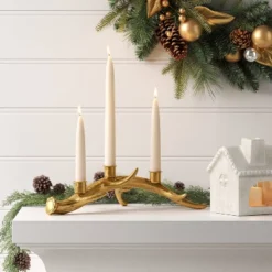 3.75"x11.5" Taper Metal Antler Christmas Sculpture Candle Holder Gold - Wondershopâ˘